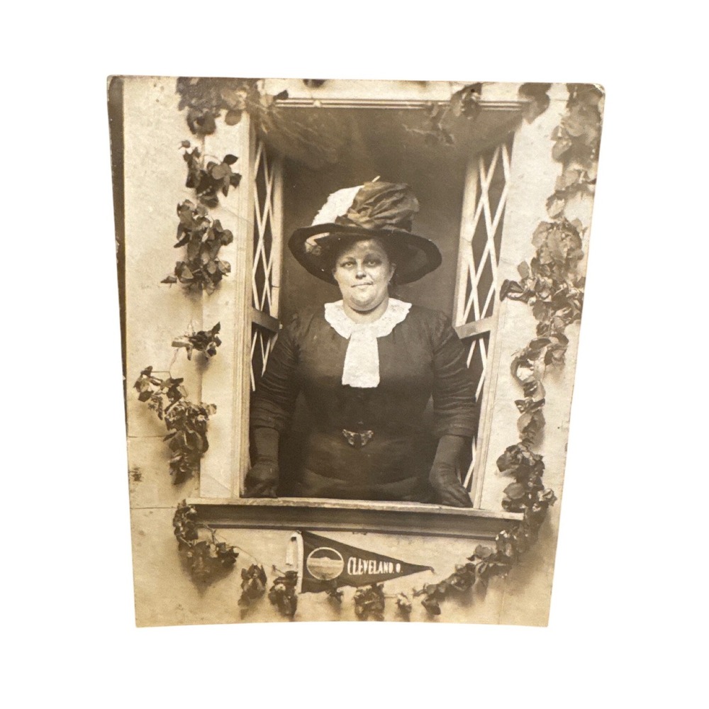 Antique RPPC Cleveland Ohio Kresge's Photo Studio Woman in Large Hat Pennant